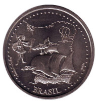 Монета 200 эскудо. 1999 год, Португалия. Открытие Бразилии. Монета 200 эскудо. 1999 год, Португалия. Открытие Бразилии.