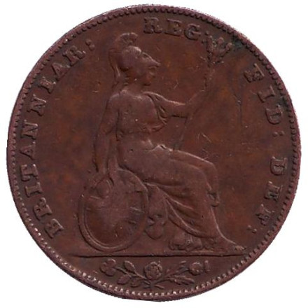Монета 1 фартинг. 1842 год, Великобритания.
