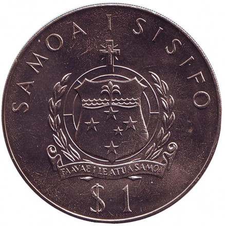 Монета 1 тала. 1977 год, Самоа. Чарльз Линдберг. 50 лет первому перелёту через Атлантический океан.