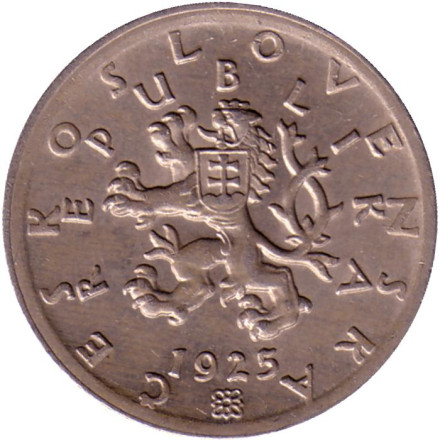Монета 50 геллеров. 1925 год, Чехословакия.