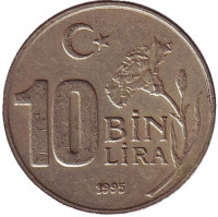 Монета 10000 лир. 1995 год, Турция.