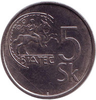Монета 5 крон. 2007 год, Словакия. Кельтская монета Биатек. Монета 5 крон. 2007 год, Словакия. Кельтская монета Биатек.