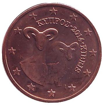 Монета 1 цент. 2014 год, Кипр.