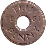Монета 1 пенни. 1961 год, Фиджи. Монета 1 пенни. 1961 год, Фиджи.