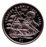 Монета 1 доллар. 1999 год, Сьерра-Леоне. Чарлз Дарвин. Монета 1 доллар. 1999 год, Сьерра-Леоне. Чарлз Дарвин.