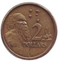 Монета 2 доллара. 1993 год, Австралия. Старейшина аборигенов. Монета 2 доллара. 1993 год, Австралия. Старейшина аборигенов.