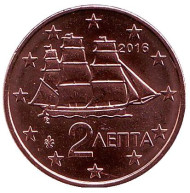 Монета 2 цента. 2016 год, Греция. Монета 2 цента. 2016 год, Греция.
