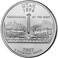 Монета 25 центов (P). 2007 год, США. Юта. Штат № 45. Монета 25 центов (P). 2007 год, США. Юта. Штат № 45.