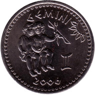 Монета 10 шиллингов. 2006 год, Сомалиленд. Серия "Знаки зодиака". Близнецы. Монета 10 шиллингов. 2006 год, Сомалиленд. Серия "Знаки зодиака". Близнецы.