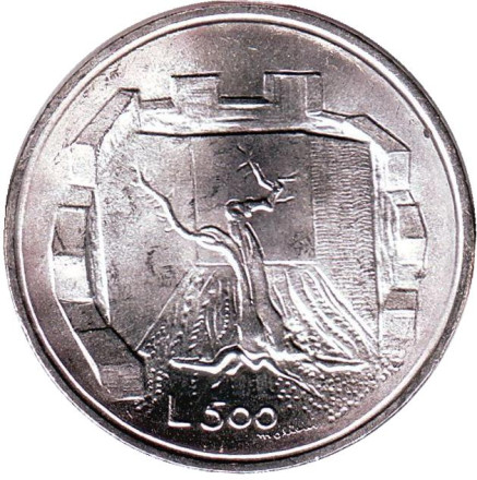 Монета 500 лир. 1976 год, Сан-Марино. Дерево.