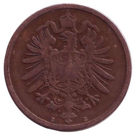 Монета 2 пфеннига. 1876 год (B), Германская империя. Монета 2 пфеннига. 1876 год (B), Германская империя.