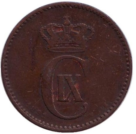 Монета 2 эре. 1891 год, Дания. Монета 2 эре. 1891 год, Дания.