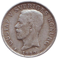 Монета 1 крона. 1929 год, Швеция. Густав V. Монета 1 крона. 1929 год, Швеция. Густав V.