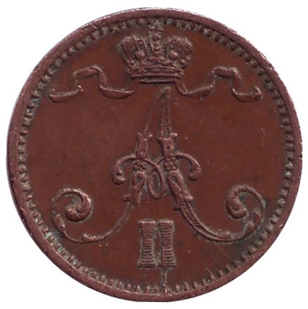 Монета 1 пенни. 1874 год, Финляндия в составе Российской Империи.