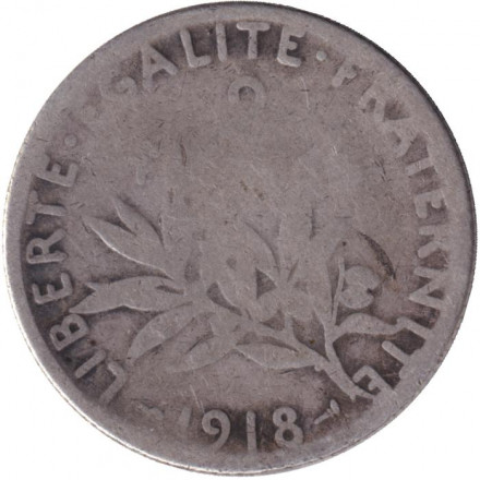 Монета 2 франка. 1918 год, Франция.