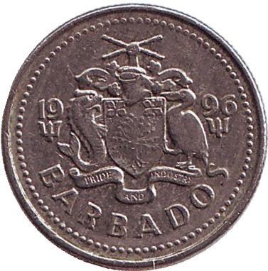 Монета 10 центов. 1996 год, Барбадос. Чайка.
