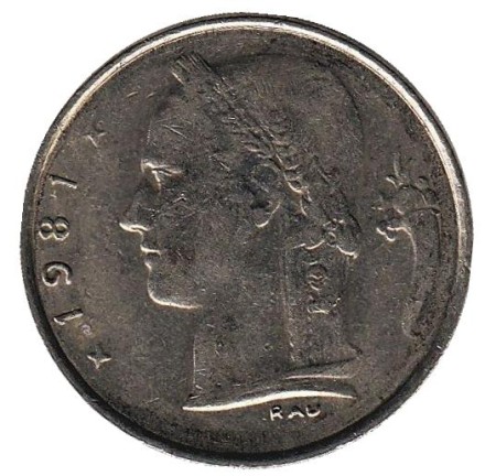 Монета 1 франк. 1981 год, Бельгия. (Belgique)