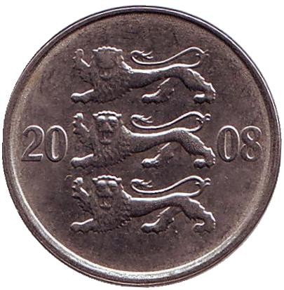 Монета 20 сентов. 2008 год, Эстония. Из обращения. Монета 20 сентов. 2008 год, Эстония. Из обращения.