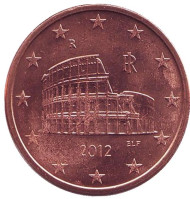 Монета 5 центов, 2012 год, Италия. Монета 5 центов, 2012 год, Италия.