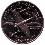 Монета 1 крона. 2006 год, Остров Мэн. Супермарин Спитфайр. 70 лет первого полёта. Серия "Самолёты Второй мировой войны". Монета 1 крона. 2006 год, Остров Мэн. Супермарин Спитфайр. 70 лет первого полёта. Серия "Самолёты Второй мировой войны".