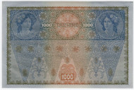 Банкнота 1000 крон. 1902 (1919) год, Австро-Венгрия. (Надпечатка). Тип 3. Банкнота 1000 крон. 1902 (1919) год, Австро-Венгрия. (Надпечатка). Тип 3.