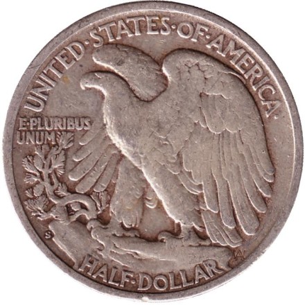 Монета 50 центов. 1945 год (S), США. Шагающая свобода. Монета 50 центов. 1945 год (S), США. Шагающая свобода.