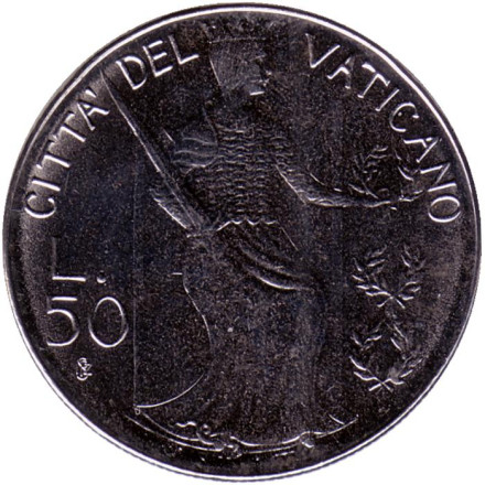 Монета 50 лир. 1980 год, Ватикан. Правосудие.