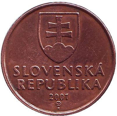 Монета 50 геллеров. 2001 год, Словакия. Башня замка Девин.