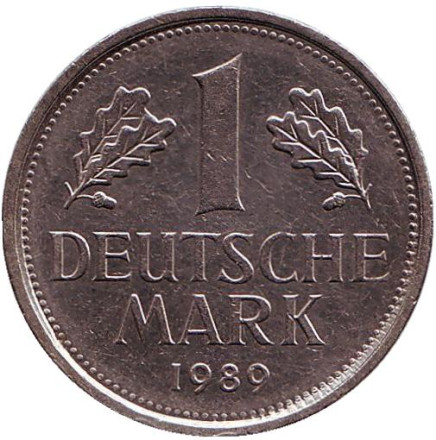 Монета 1 марка. 1989 год (J), ФРГ.