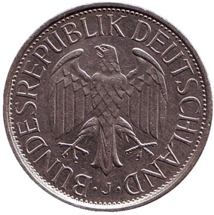 Монета 1 марка. 1989 год (J), ФРГ. Монета 1 марка. 1989 год (J), ФРГ.