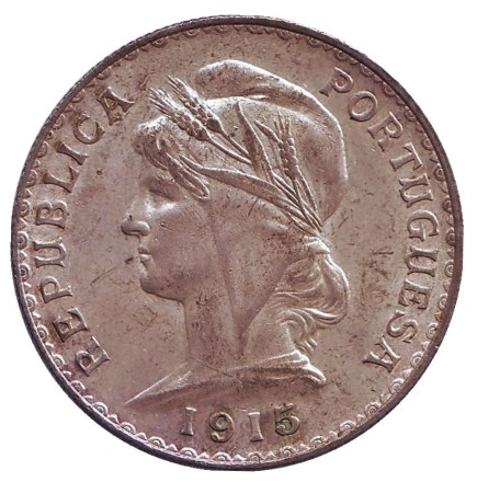 Монета 1 эскудо. 1915 год, Португалия.