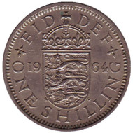 Монета 1 шиллинг. 1964 год, Великобритания. (Герб Англии).