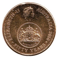 Монета 1 доллар. 2016 год, Австралия. 50 лет с момента перехода на десятичную систему национальной валюты. Кенгуру.