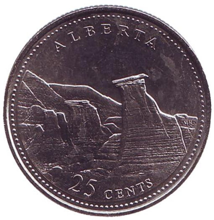 Монета 25 центов. 1992 год, Канада. Альберта. 125 лет Конфедерации Канады.