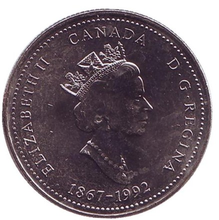 Монета 25 центов. 1992 год, Канада. Альберта. 125 лет Конфедерации Канады. Монета 25 центов. 1992 год, Канада. Альберта. 125 лет Конфедерации Канады.