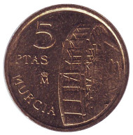 Монета 5 песет. 1999 год, Испания. Мурсия. Монета 5 песет. 1999 год, Испания. Мурсия.