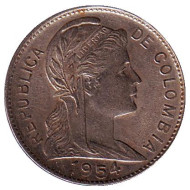 Монета 1 сентаво, 1954 год, Колумбия. Монета 1 сентаво, 1954 год, Колумбия.