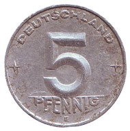 Монета 5 пфеннигов. 1953 (E) год, ГДР. Монета 5 пфеннигов. 1953 (E) год, ГДР.