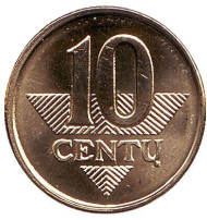 Монета 10 центов. 2009 год, Литва. Монета 10 центов. 2009 год, Литва.
