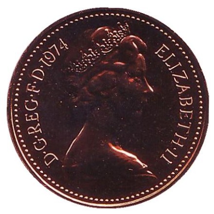 Монета 1 пенни. 1974 год, Великобритания. Proof.