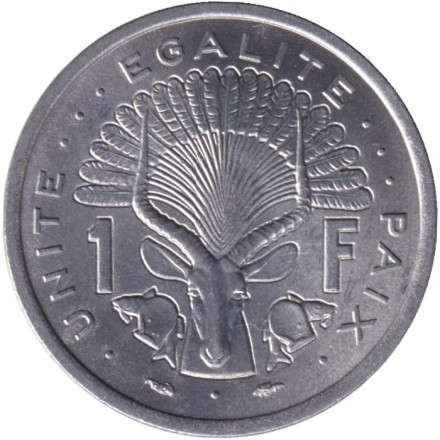 Монета 1 франк. 1977 год, Джибути. Газель. Монета 1 франк. 1977 год, Джибути. Газель.