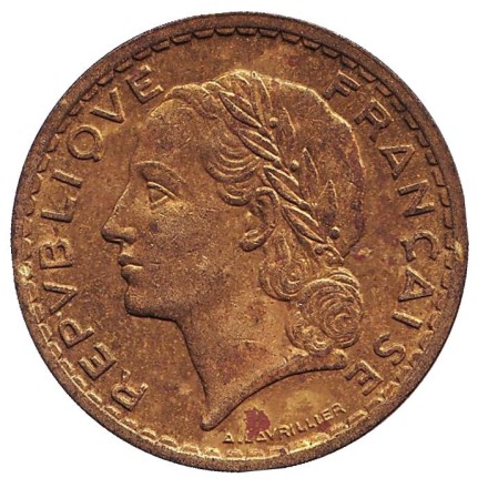 Монета 5 франков. 1938 год, Франция.