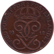 Монета 2 эре. 1912 год, Швеция. Монета 2 эре. 1912 год, Швеция.