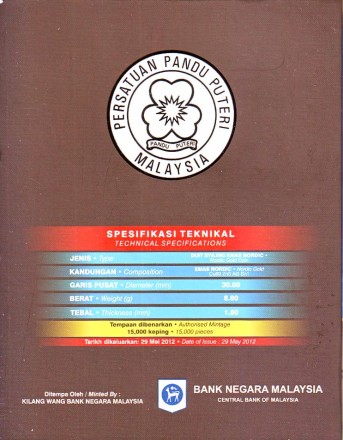 Монета 1 ринггит (в буклете). 2012 год, Малайзия. 100 лет Всемирной Ассоциации девочек-гидов и девочек-скаутов.