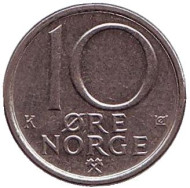 Монета 10 эре. 1986 год, Норвегия. Монета 10 эре. 1986 год, Норвегия.