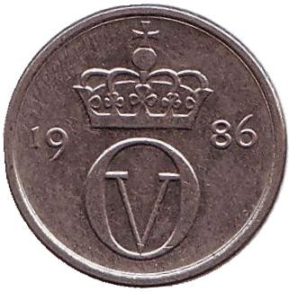 Монета 10 эре. 1986 год, Норвегия.