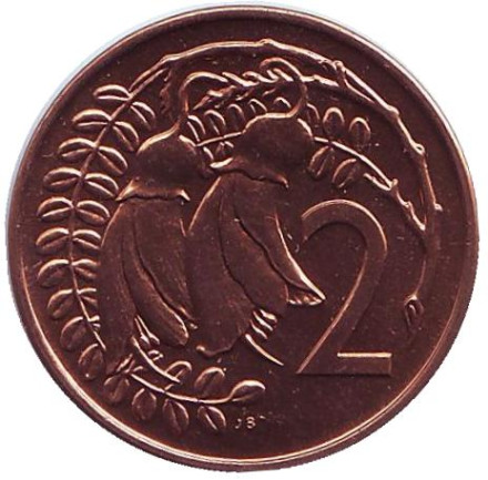 Монета 2 цента. 1969 год, Новая Зеландия. BU. Цветки куаваи.