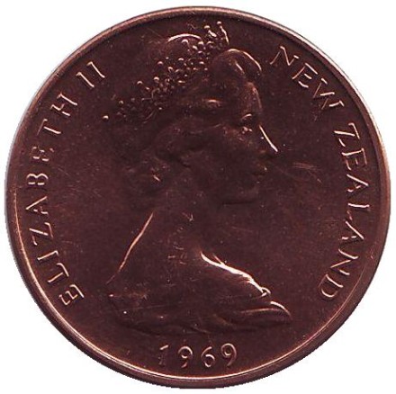 Монета 2 цента. 1969 год, Новая Зеландия. BU. Цветки куаваи.