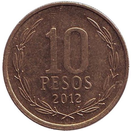 Монета 10 песо. 2012 год, Чили. Бернардо О’Хиггинс. Монета 10 песо. 2012 год, Чили. Бернардо О’Хиггинс.