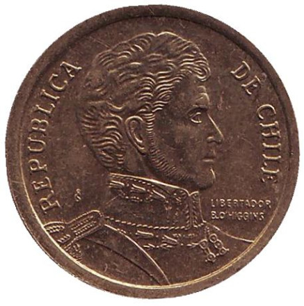 Монета 10 песо. 2012 год, Чили. Бернардо О’Хиггинс.